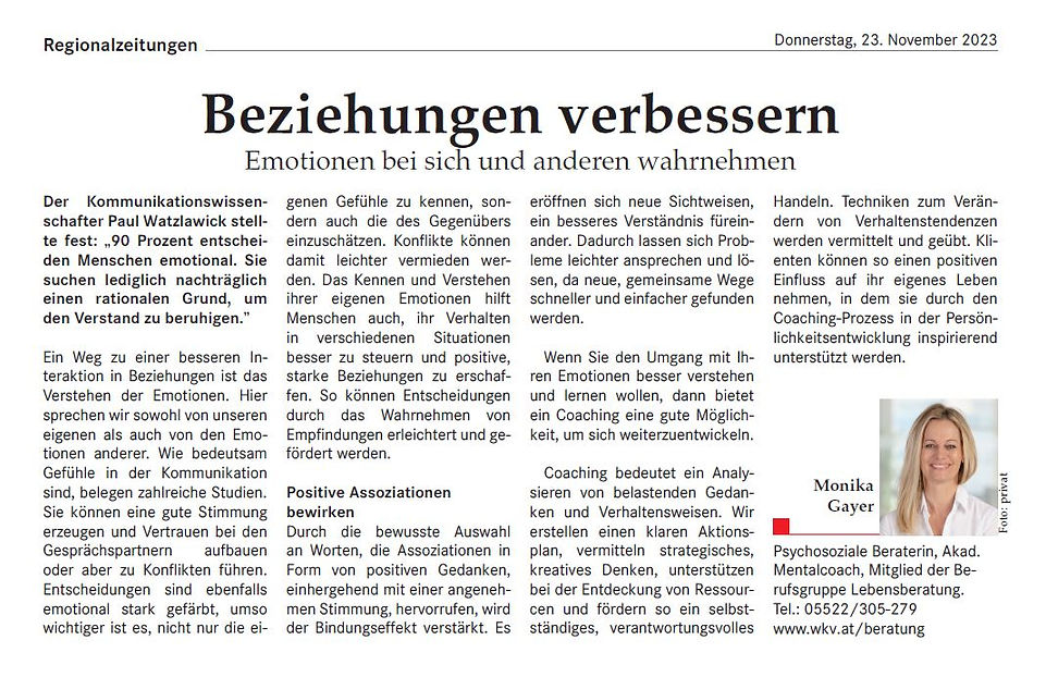 Zeitungsartikel Anzeiger — Emotionen im Beruf